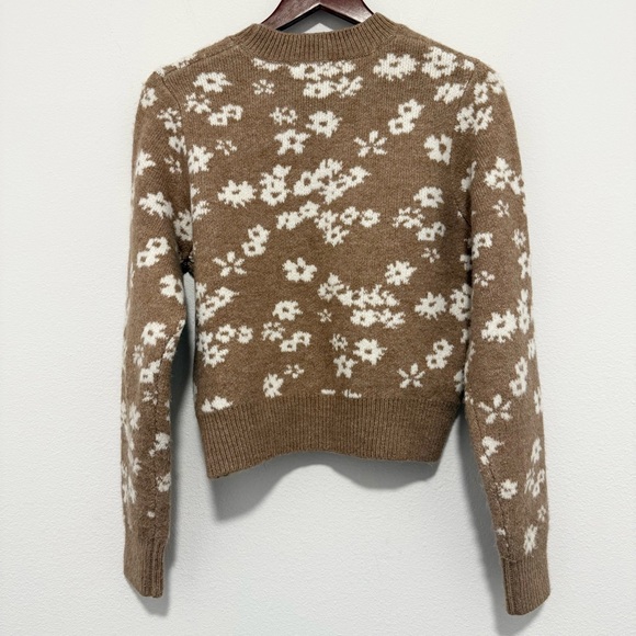 Z Supply Tory Plush Floral Sweater Brown & Cream Slightly Cropped Size Medium - Picture 7 of 7